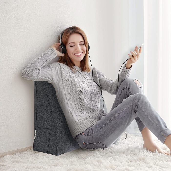 Підголовник для спини Johnear: трикутна подушка для ліжка, дивана, читання (сірий, 45x20x35 см)