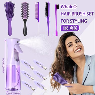 Набір гребінців та щіток WhaleO для волосся: щітка для локонів, пучок, розчісування, для кучерявого волосся, гребінець з ручкою, набір для створення зачісок, аксесуари для волосся