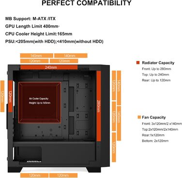 Корпус PCCOOLER C3T500 ARGB Tower ATX з 6 вентиляторами ARGB, сумісний з RTX 40 Series, подвійні скляні панелі, безрамна конструкція (Чорний)