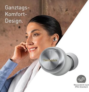 Technics EAH-AZ100E-S Бездротові навушники з активним шумозаглушенням, 10 мм драйвер, Multipoint Bluetooth, AI Voice Focus, срібного кольору