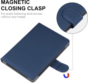 Чохол для Kindle, Kobo, Pocketbook, Tolino, Sony eReader (6.8'') з підставкою, шкіра, блакитний