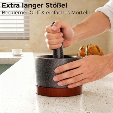 Набір ступки зі ступкою, млин для спецій та трав, подрібнювач пігулок. Ідеально для приготування гуакамоле вдома. Масивна чаша з каменю (Чорний G, велика). Чорний G велика