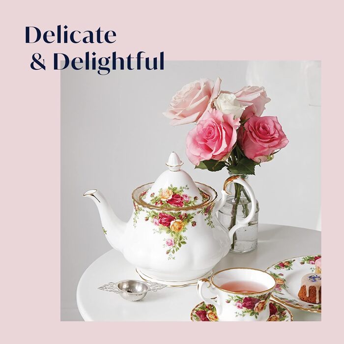 Чайний сервіз Royal Albert Old Country Roses на 4 персони, порцеляна Bone China, середній розмір, квітковий візерунок, чайник 0,8 л, вінтажний подарунковий набір