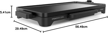 Тaurus Steakmax 2200 – гриль-плита з антипригарним покриттям, без PFOA, 2200 Вт, велика поверхня 49 x 27 см, легке очищення, збірна миска для жиру, протиковзкі ніжки, Чорний колір