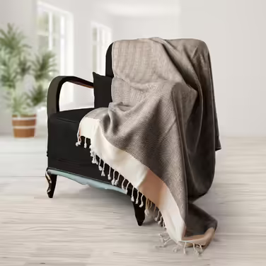 Smyrna Turkish 100% Cotton Herringbone Throw Blanket | Best Quality | Large 127x152cm Cozy Blanket | Made in Turkey | Machine Washable | Premium Luxury Bath Towel & Picnic Blanket - (152 x 205 cm, Beige)