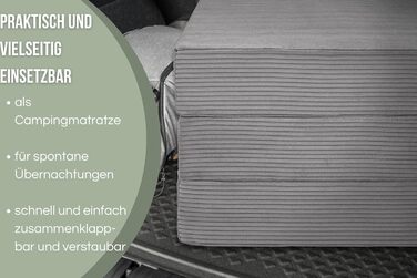 Badenia Trendline Foldable Guest Mattress with Durable Microfiber Cover, Öko-Tex Certified, 196 x 65 x 8.5 cm Sleeping Area, produced according to German quality standards. Height 8.5 cm (Light Gray - Cord, Height 15.5 cm)