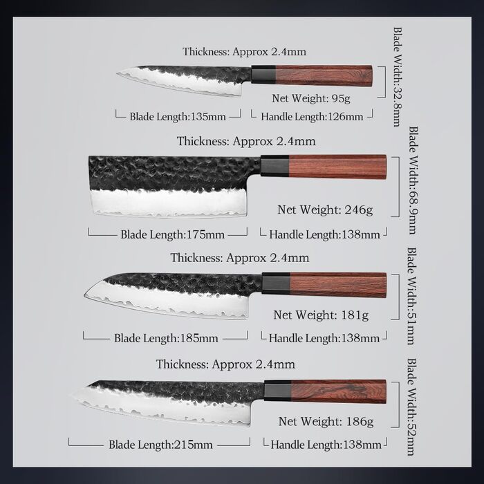 Ніж кухарський Santoku HEZHEN 18,5 см, сталь Дамаск, японський стиль Gyuto, дерев'яна рукоятка