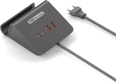 Багатопортова USB зарядка POANES 25W: зарядний станція на 4 порти для iPhone, Samsung, LG, Huawei та інших пристроїв (чорний/сірий)