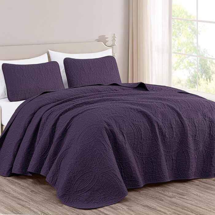 Chezmoi Collection Austin: Комплект з 3 великих пледів (Синьо-зелений) - Плед, Queen, Violett