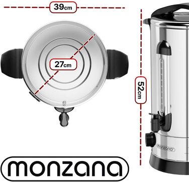 MONZANA® Glühweinkocher 6.8L with Tap, Drip Tray, Thermostat 30-110°C, Hot Beverage Dispenser, Stainless Steel, Preserving Pot, Punch Pot, Hot Beverage Machine (20 L)