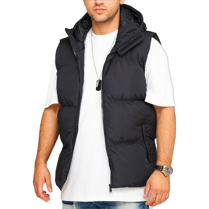 Чоловіча тепла жилетка Behype з капюшоном, стеганий пуховик, чорна (J17 L)