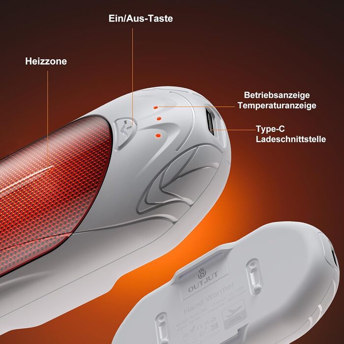 Електричний грієчка для рук 2-в-1 OUTJUT 6000mAh з USB, акумулятор 20 годин, 3 режими нагріву, швидкий нагрів, для спорту та відпочинку на природі взимку, подарунок на Новий рік (3 кольори)