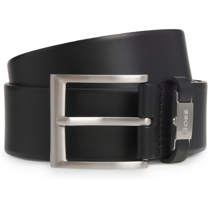Чоловічий шкіряний ремінь BOSS Connio з логотипом та металевими деталями, чорний 95-001