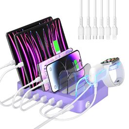 Зарядна станція SooPii USB з органайзером на 6 портів 50W, біла. В комплекті 6 кабелів та тримач для iWatch