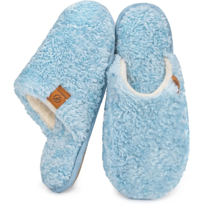 Жіночі домашні тапочки EverFoams Scuff: м'які, зручні, з пам'яті ефекту, з штучного альпаки, антиковзкі, кремово-білі (40/41 EU, світло-блакитні)