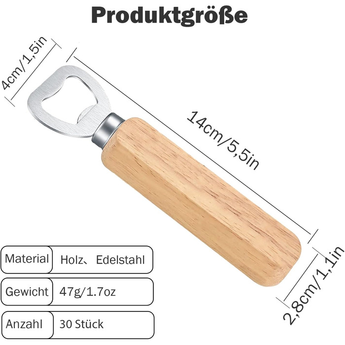 SVUPUE 30-Piece Wooden Bottle Openers, Beer Openers, Bottle Openers with Wooden Handle, Gift for Men and Beer Lovers