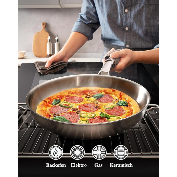 Набір сковорідок з нержавіючої сталі 3 шт. (20, 24, 28 см), універсальні, для всіх плит, індукційні, безпечні для духовки та посудомийної машини