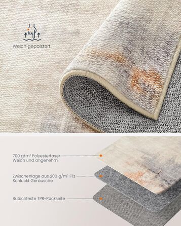 SONGMICS HOME Rug, 160 x 230 cm, Living Room Rug, Non-Slip Rug, Modern Abstract Style, for Living Room, Kitchen, Hallway, Dining Room, Machine Washable, Camel Brown TAR077K01