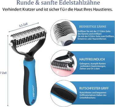 Набір щіток для собак, 5 шт. для грумінгу, самоочищувані, для великих та середніх собак, котів та дрібних тварин, для довгої та короткої шерсті, зменшує випадання шерсті, блакитний