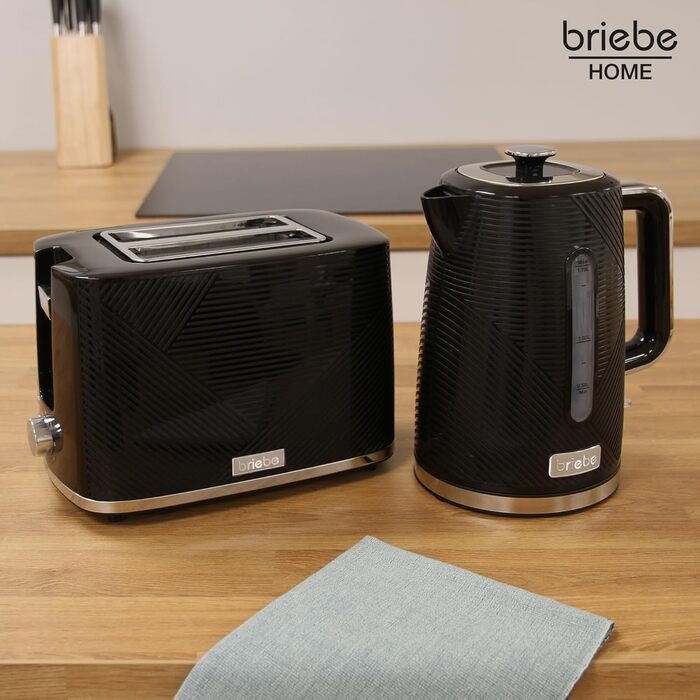 Набір для сніданку: тостер на 2 підсмажування, 7 рівнів підсмажування та бездротовий чайник 1,7 л, 2200 Вт, чорний, BPA-free, сучасний дизайн