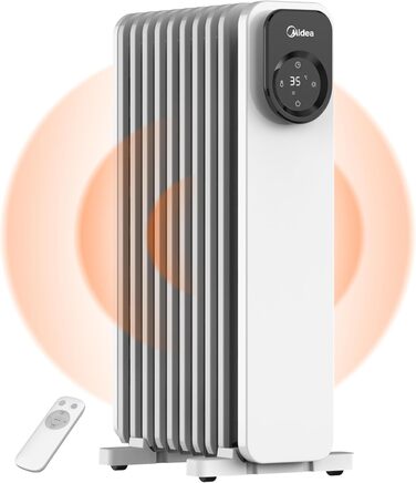 Масляний радіатор Midea NY2009-24UR, електрообігрівач на 9 секцій з дистанційним керуванням, LED-екраном, термостатом, 4 режими, захист від перегріву і перекидання, тиха робота, 2000 Вт