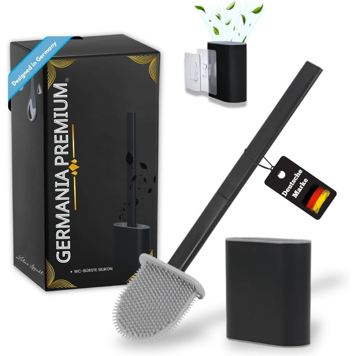 Силіконова щітка для унітазу Klobürste – чорна, настінний монтаж без свердління, самоклеюча – гігієнічна, довговічна, з тримачем