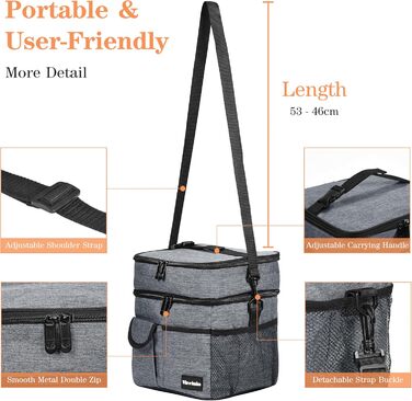 Термосумка Kato Tirrinia 17L для пікніка, роботи, пляжу та автомобіля (двошарова, з ізоляцією)