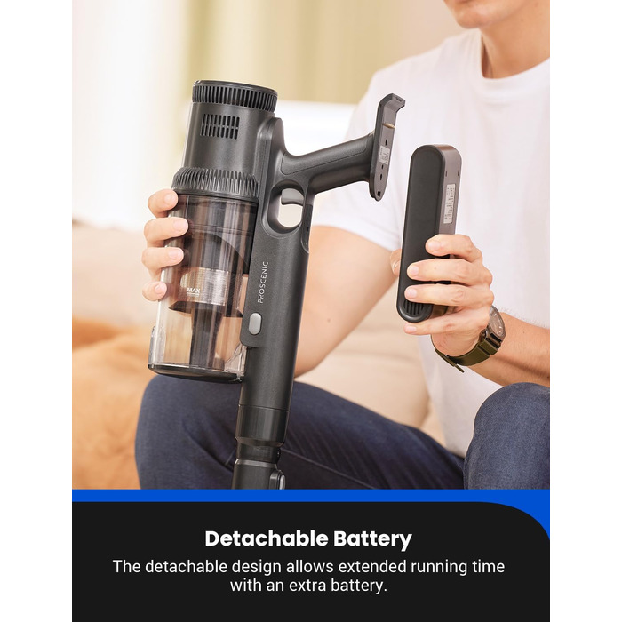 Бездротовий пилосос Proscenic P15: 55KPa, 580W, 70 хв, LED-дисплей, антизаплутування, фільтр 6 шарів, для дому, килимів, шерсті тварин