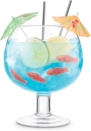 Final Touch Fishbowl Cocktail Glass XL 1.3 l | Party Margarita Daiquiri Blue Lagoon Giant Drinking Cup