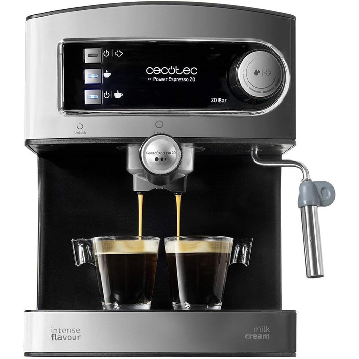 Cecotec Cumbia Power Espresso 20 Barista Aromax Espresso Machine. Power 2900 W, 2 heating systems, 20-bar pump, pressure gauge, dual outlet portafilter and 2 filters (Basic)