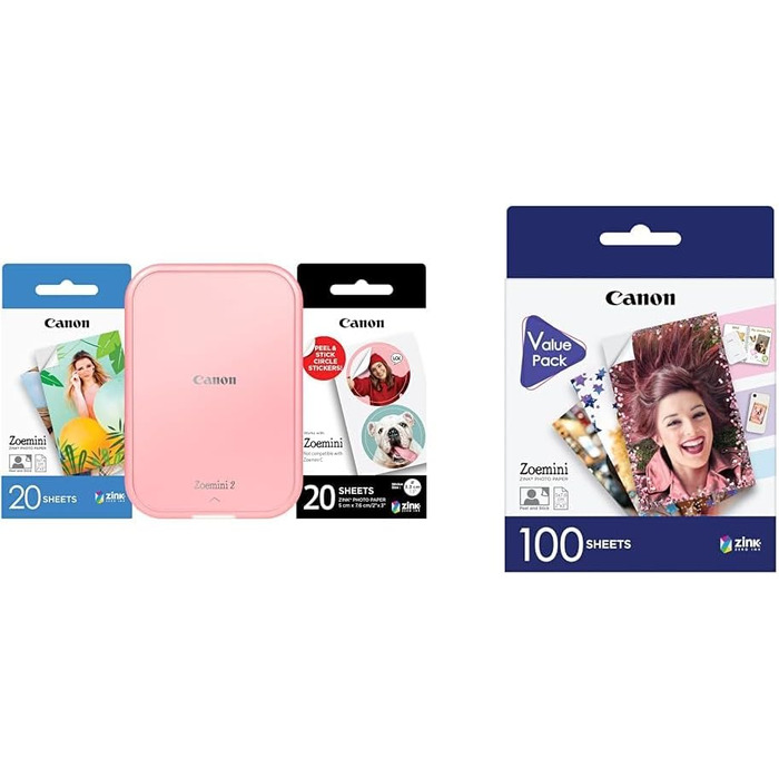 Canon Zoemini 2: Портативний фотодрук Bluetooth 5.0 (Рожеве золото) + Папір для друку