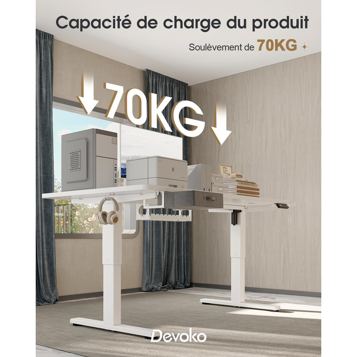 Регульований стіл Devoko 160x80 см з ящиками, USB-порт, органайзер для кабелів, стіл для стоячи роботи з пам'яттю