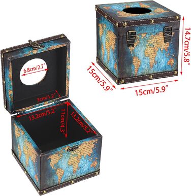 BTSKY Square Wooden + PU Tissue Box Holder, Retro Style, for Home, Office, Cube, Cover, Napkin Holder, Elegant and Stylish Home Decoration (Blue Card)