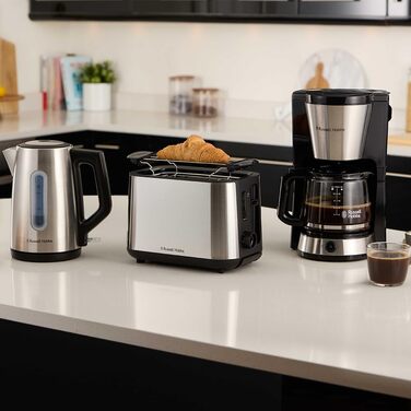 Тостер Russell Hobbs Textures+ з широкими слотами, підставка для бургерів, щипці, 6 рівнів підсмажування, розморожування та підігріву, 850W, 22601-56, нержавіюча сталь, 2 відсіки