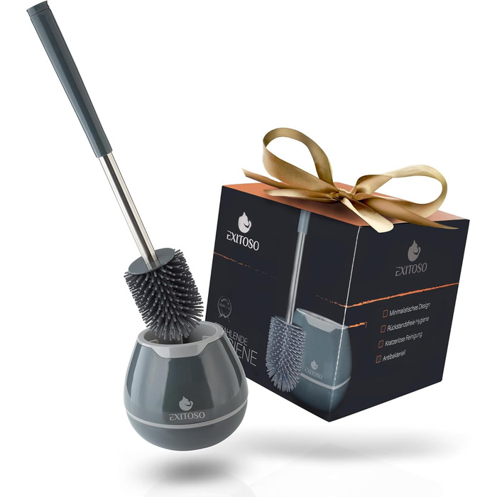 Силіконова щітка для туалету з контейнером - довга ручка, гнучкі щетинки, набір для ванної кімнати, сіра - преміум якість
