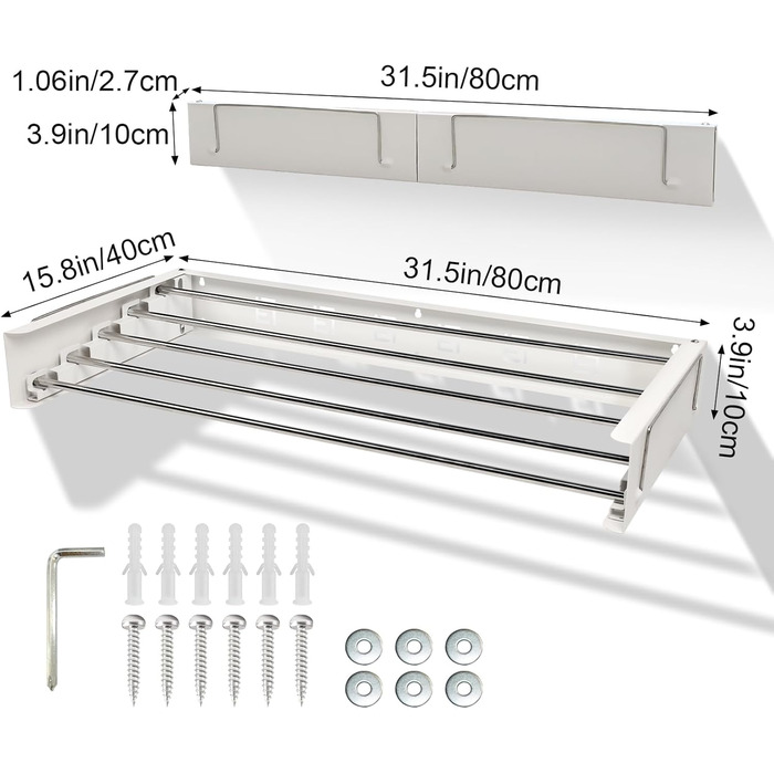 Висувна сушарка для білизни на стіну, 80 см, вантажопідйомність 50 кг