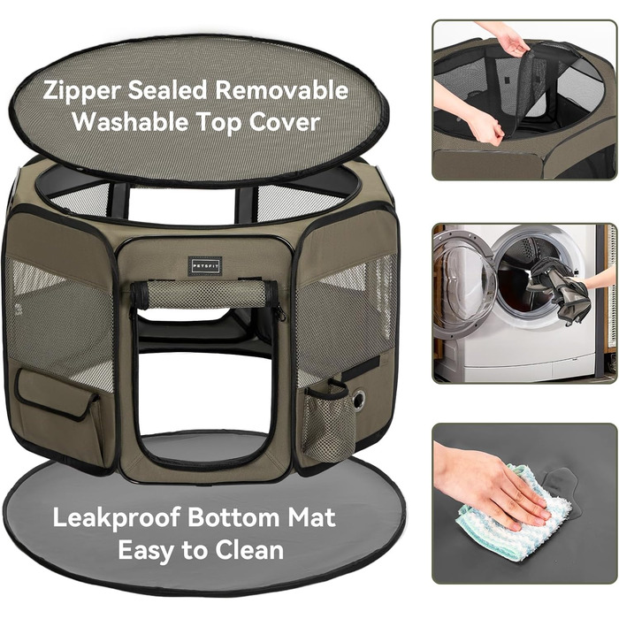 Кія для собак PETSFIT, розкладний вольєр для дому, витривале виконання, 91x84x53 см, сірий чайний (M: 92x84x53 см)