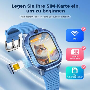 Дитячий розумний годинник KI з GPS та телефоном - 2025. Розумний годинник для дітей з відеодзвінками, чатом, Wi-Fi, 47 іграми, шкільним режимом, 4 спортивними режимами, подарунок для підлітків 5-13 років (блакитний)