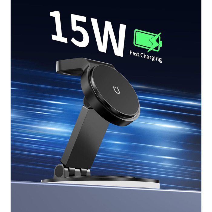 Зарядний пристрій MagSafe 3-в-1 для Apple Watch та iPhone, складний, поворотний з регулюванням світла, бездротовий зарядний стан MagSafe для iPhone 16/15/14, AirPods (без адаптера) - Чорний