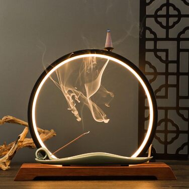 REAWOW Chinese Waterfall Incense Burner Incense Stick Holder with LED Light Incense Holder, Ceramic Incense Burner with 20 Incense Cones and 30 Sticks Incense