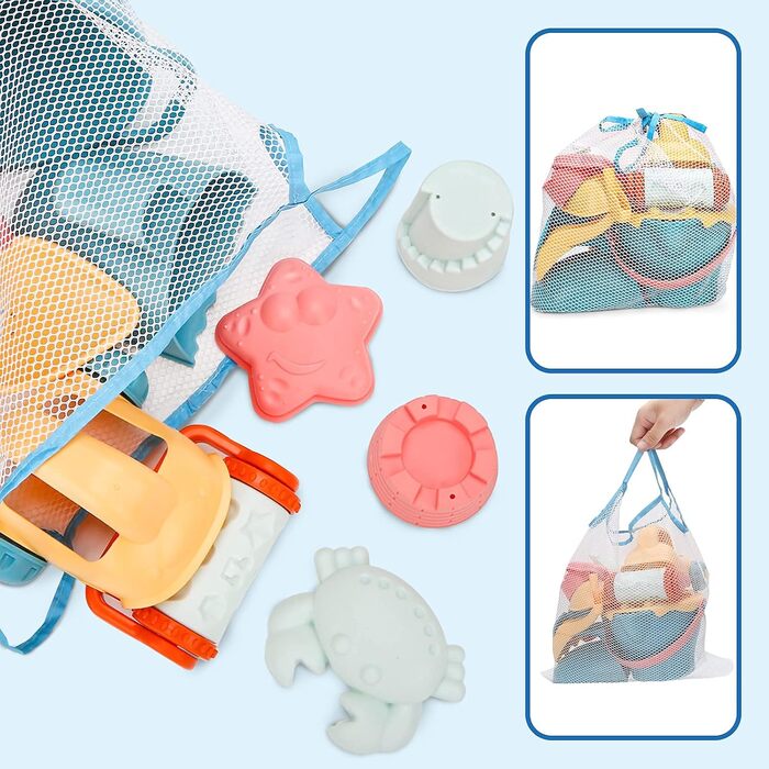 Sanlebi Sand Toy Set, Kids Sandbox Toy with Bucket, Sand Molds, Mesh Bag Beach Outdoor Games for Boys Girls