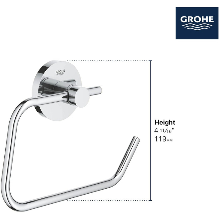 GROHE Essentials Toilet Paper Holder - Adhesive, No Cover, Chrome Finish