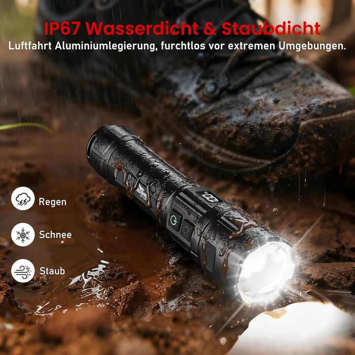 Ліхтарик Shadowhawk LED перезарядна 2 шт. | Тактичний ліхтарик (2 вимикачі) 500000 люмен, дальність до 1000м, час роботи 12 год для кемпінгу/відпочинку на природі/походів, регульована яскравість, чорний