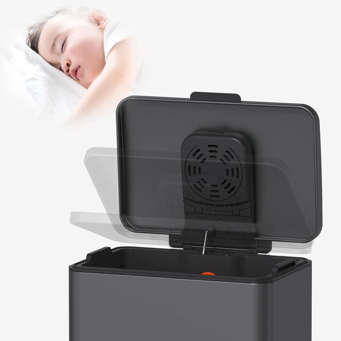 Смітник на 50 літрів з контейнером, повільно закривається, захист від відбитків пальців, велика нержавіюча сталь, кухонний смітник прямокутної форми, для дому та офісу, сірий, 50L