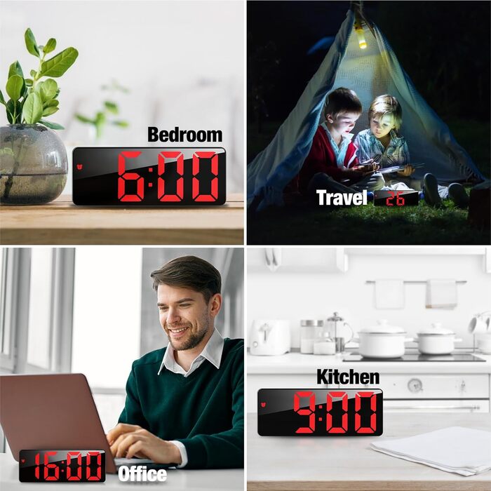 Цифровий будильник JQGO з LED дисплеєм, USB-кабель, регулювання яскравості, показник температури, функція відкладання, голосове керування, для спальні, червоний