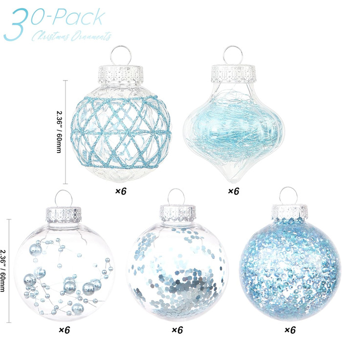Набір прикрас для ялинки Sea Team 60 мм, 30 шт., блакитний