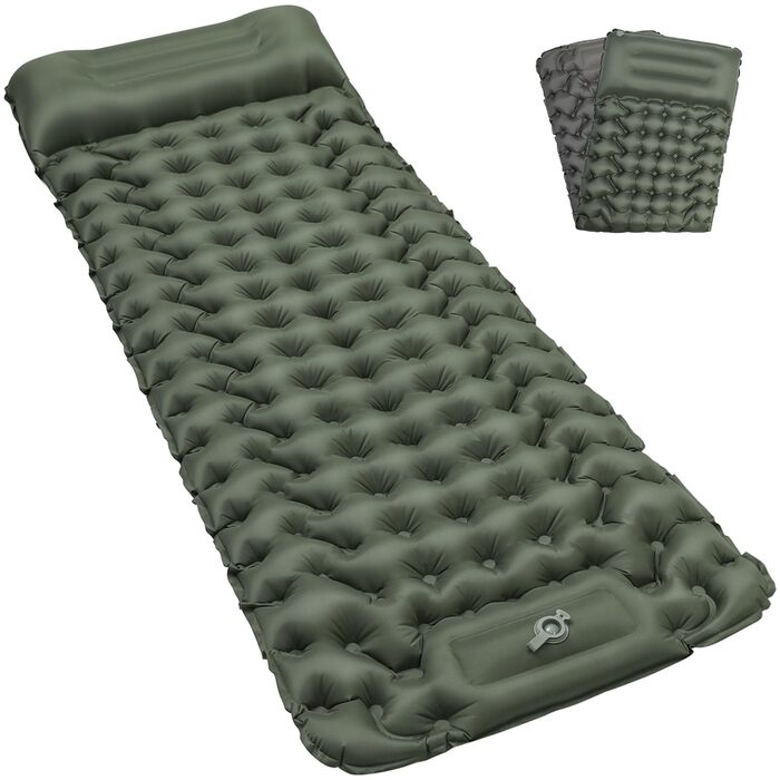 Каремат Satisure для кемпінгу надувний з насосом, водонепроникний, ультралегкий, зелений - для туризму, відпочинку на природі