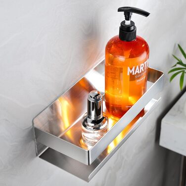 Cooeco Shower Shelf - No Drilling Required, Adhesive Shower Caddy Bathroom Shelf in Stainless Steel, Space-Saving Shower Shelf for Shampoo and Shower Gel and Kitchen Shelf No Drilling Adhesive Basket
