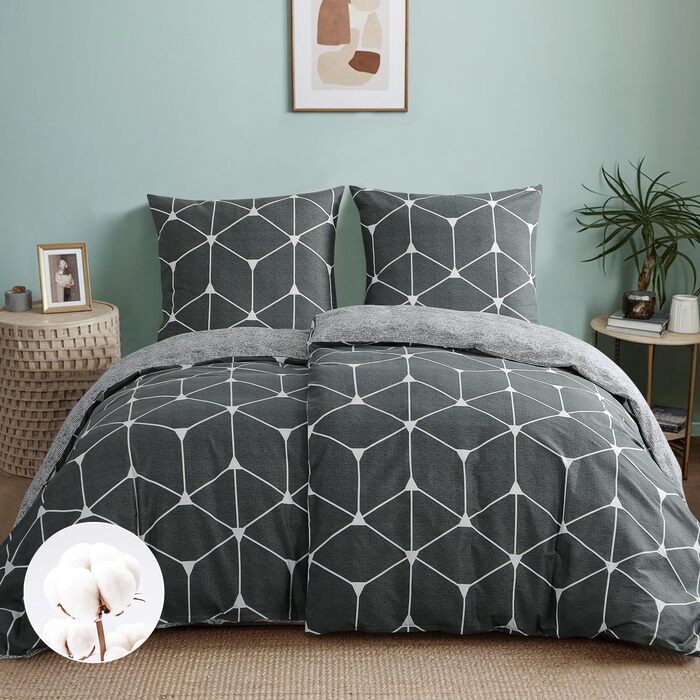 Комплект постільної білизни RUIKASI 135x200 см, 4-х частинний, бавовна, сірий з геометричним малюнком