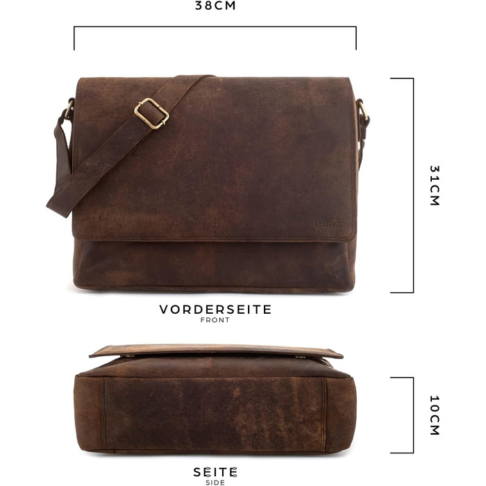 LEABAGS Латтоп-сумка Оксфорд з натуральної шкіри 15 дюймів - Месенджер, робоча сумка, 38x31x10 см, Коричневий